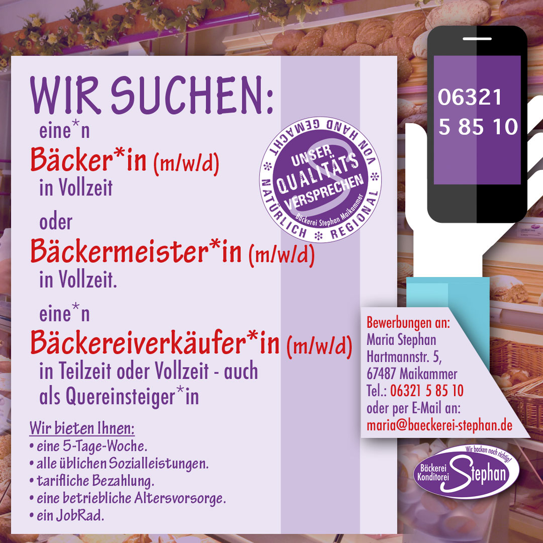 Wir suchen Sie für unsere Bäckerei Stephan!